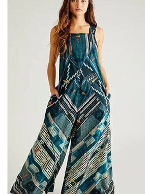 Free People Desert Rose Embroidered Wide Leg Jumpsuit Size L